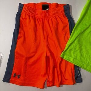 Under Armour Boys Shorts Size 7 Orange Grey Athletic Sweat-Wicking Sporty Active